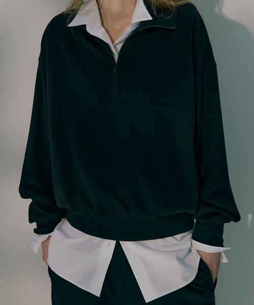 Demi-Luxe BEAMS（デミルクス ビームス）の「ハーフジップ 裏毛 プルオーバー（Tシャツ/カットソー・レディース・グレー/ブラック・ONE SIZE）」の2枚目の写真