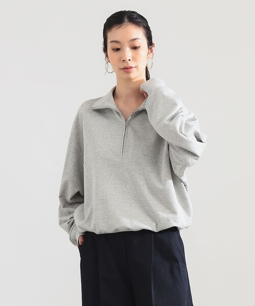 Demi-Luxe BEAMS（デミルクス ビームス）の「ハーフジップ 裏毛 プルオーバー（Tシャツ/カットソー・レディース・グレー/ブラック・ONE SIZE）」の6枚目の写真