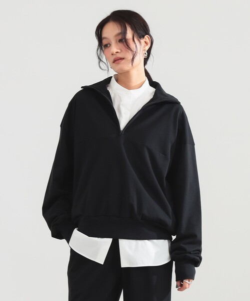 Demi-Luxe BEAMS（デミルクス ビームス）の「ハーフジップ 裏毛 プルオーバー（Tシャツ/カットソー・レディース・グレー/ブラック・ONE SIZE）」の7枚目の写真