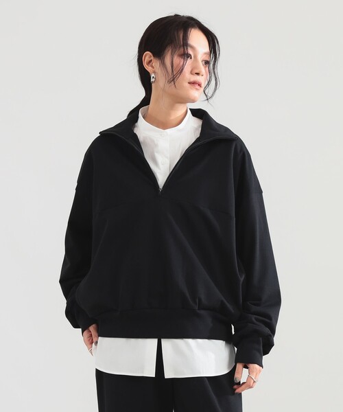 Demi-Luxe BEAMS（デミルクス ビームス）の「ハーフジップ 裏毛 プルオーバー（Tシャツ/カットソー・レディース・グレー/ブラック・ONE SIZE）」の11枚目の写真