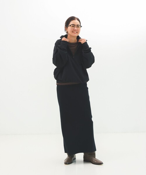 Demi-Luxe BEAMS（デミルクス ビームス）の「ハーフジップ 裏毛 プルオーバー（Tシャツ/カットソー・レディース・グレー/ブラック・ONE SIZE）」の13枚目の写真
