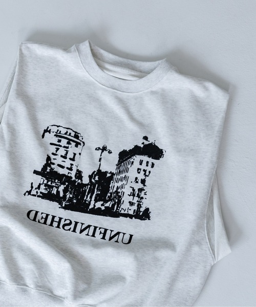 Pqran（クラン）の「フロッキープリント裏毛プルオーバー（Tシャツ/カットソー・レディース・グレー・FREE）」の12枚目の写真