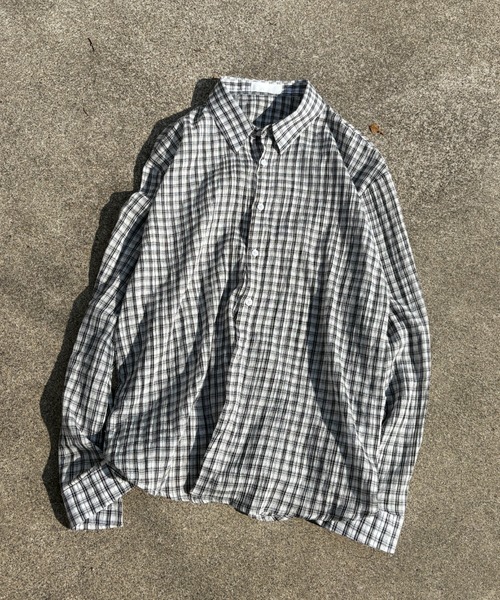 Never mind the XU / Chikashitsu+(ネバーマインド ザ エックスユー / チカシツプラス)の「sheer check shirt (3color) / シアーチェック長袖シャツ(シャツ/ブラウス・メンズ・グレー/ピンク/ブラック・ONE SIZE)」の10枚目の写真