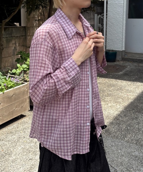 Never mind the XU / Chikashitsu+(ネバーマインド ザ エックスユー / チカシツプラス)の「sheer check shirt (3color) / シアーチェック長袖シャツ(シャツ/ブラウス・メンズ・グレー/ピンク/ブラック・ONE SIZE)」の8枚目の写真
