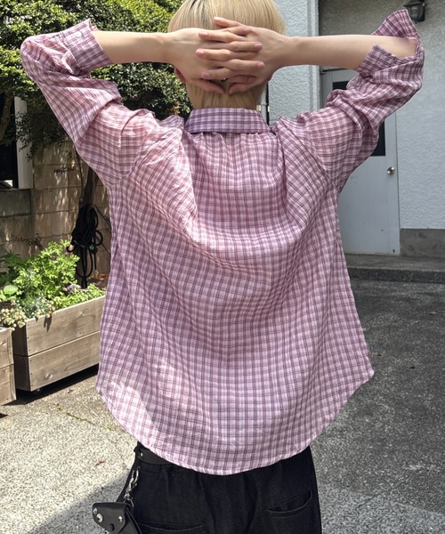 Never mind the XU / Chikashitsu+(ネバーマインド ザ エックスユー / チカシツプラス)の「sheer check shirt (3color) / シアーチェック長袖シャツ(シャツ/ブラウス・メンズ・グレー/ピンク/ブラック・ONE SIZE)」の9枚目の写真