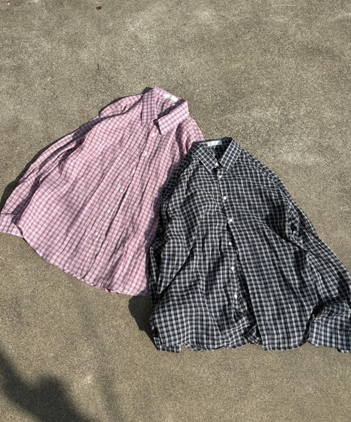 Never mind the XU / Chikashitsu+(ネバーマインド ザ エックスユー / チカシツプラス)の「sheer check shirt (3color) / シアーチェック長袖シャツ(シャツ/ブラウス・メンズ・グレー/ピンク/ブラック・ONE SIZE)」の16枚目の写真