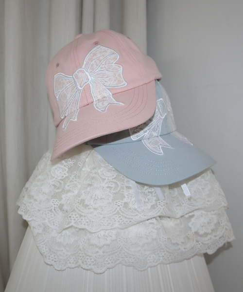 RONRON(ロンロン)の「LACE RIBBON APPLIQUE BALL CAP SOFT BLUE(キャップ・レディース・その他・FREE)」の2枚目の写真