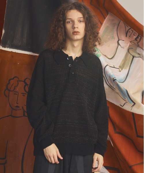 MAISON SPECIAL(メゾンスペシャル)の「《UNISEX》KASURI ONI Waffle Prime-Over Knit Polo Shirt/カスリ鬼ワッフルプライムオーバーニットポロシャツ【MAISON SPECIAL/メゾンスペシャル】(ニット/セーター・メンズ・ピンク/ブラック・2/1/0)」の1枚目の写真