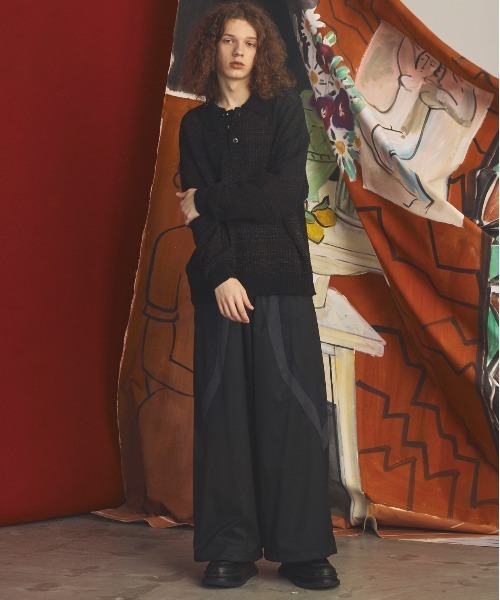 MAISON SPECIAL(メゾンスペシャル)の「《UNISEX》KASURI ONI Waffle Prime-Over Knit Polo Shirt/カスリ鬼ワッフルプライムオーバーニットポロシャツ【MAISON SPECIAL/メゾンスペシャル】(ニット/セーター・メンズ・ピンク/ブラック・2/1/0)」の6枚目の写真