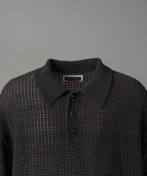 MAISON SPECIAL(メゾンスペシャル)の「《UNISEX》KASURI ONI Waffle Prime-Over Knit Polo Shirt/カスリ鬼ワッフルプライムオーバーニットポロシャツ【MAISON SPECIAL/メゾンスペシャル】(ニット/セーター・メンズ・ピンク/ブラック・2/1/0)」の21枚目の写真