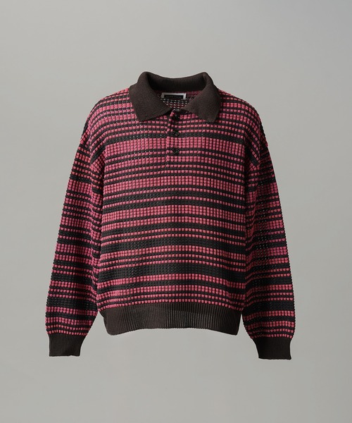 MAISON SPECIAL(メゾンスペシャル)の「《UNISEX》KASURI ONI Waffle Prime-Over Knit Polo Shirt/カスリ鬼ワッフルプライムオーバーニットポロシャツ【MAISON SPECIAL/メゾンスペシャル】(ニット/セーター・メンズ・ピンク/ブラック・2/1/0)」の17枚目の写真