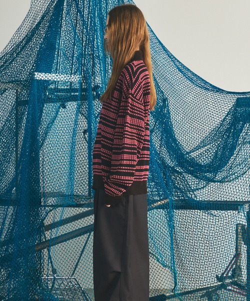 MAISON SPECIAL(メゾンスペシャル)の「《UNISEX》KASURI ONI Waffle Prime-Over Knit Polo Shirt/カスリ鬼ワッフルプライムオーバーニットポロシャツ【MAISON SPECIAL/メゾンスペシャル】(ニット/セーター・メンズ・ピンク/ブラック・2/1/0)」の10枚目の写真
