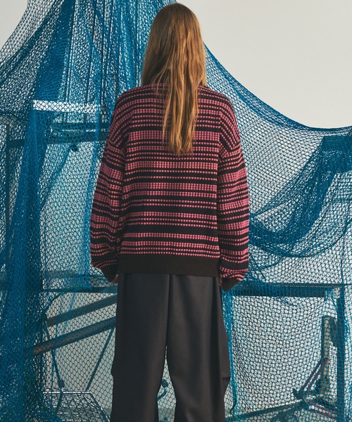 MAISON SPECIAL(メゾンスペシャル)の「《UNISEX》KASURI ONI Waffle Prime-Over Knit Polo Shirt/カスリ鬼ワッフルプライムオーバーニットポロシャツ【MAISON SPECIAL/メゾンスペシャル】(ニット/セーター・メンズ・ピンク/ブラック・2/1/0)」の11枚目の写真
