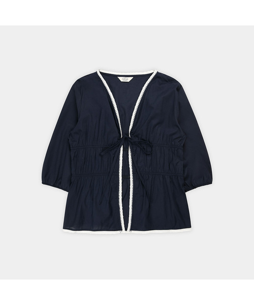 PIGMENT(ピグメント)の「バンディングレースシャーリングジャケット (KYJK2603036)(テーラードジャケット・レディース・ネイビー/アイボリー/ミント・FREE)」の3枚目の写真