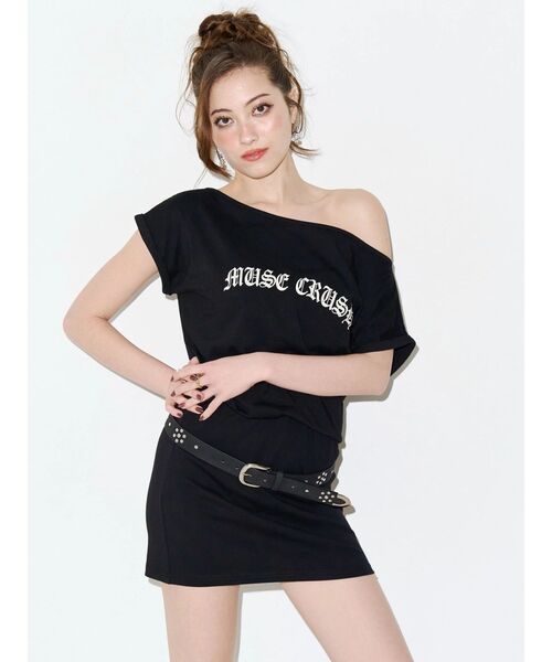 EVRIS(エヴリス)の「ワンショルダーTEEワンピース 夏服(ワンピース・レディース・グレー/ブラック・FREE)」の2枚目の写真