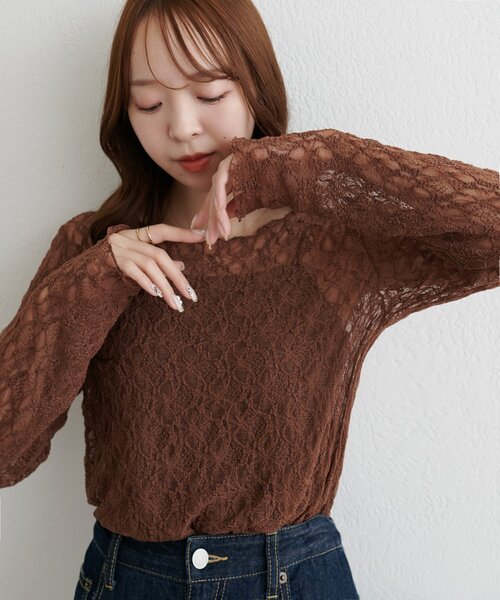 DISCOAT(ディスコート)の「【WEB限定】ストレッチレースメロウ長袖プルオーバー(Tシャツ/カットソー・レディース・アイボリー/ブラック/ブラウン・FREE)」の3枚目の写真