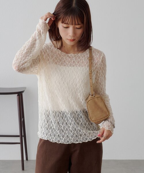DISCOAT(ディスコート)の「【WEB限定】ストレッチレースメロウ長袖プルオーバー(Tシャツ/カットソー・レディース・アイボリー/ブラック/ブラウン・FREE)」の12枚目の写真