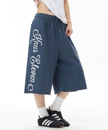 【ユニセックス】配色サイドロゴプリント カットオフワイドハーフパンツ