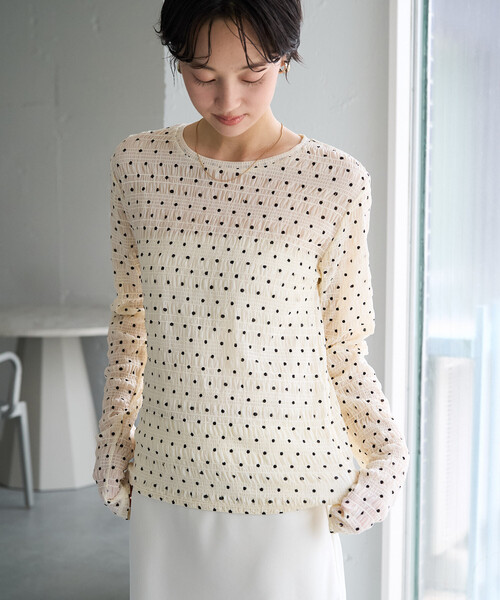 FREAK'S STORE(フリークスストア)の「限定展開 シャーリング ドット クルーネック ロングスリーブ トップス(Tシャツ/カットソー・レディース・ブラック/ナチュラル・フリ-)」の18枚目の写真