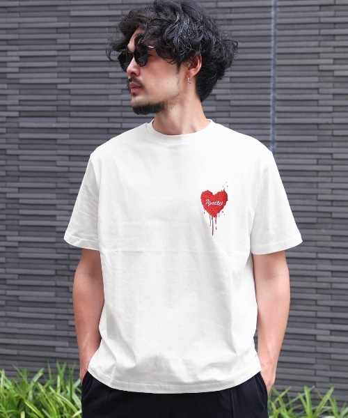 LUXSTYLE(ラグスタイル)の「接触冷感ハートTシャツ(Tシャツ/カットソー・メンズ・オフホワイト/ブラック・L/M)」の8枚目の写真