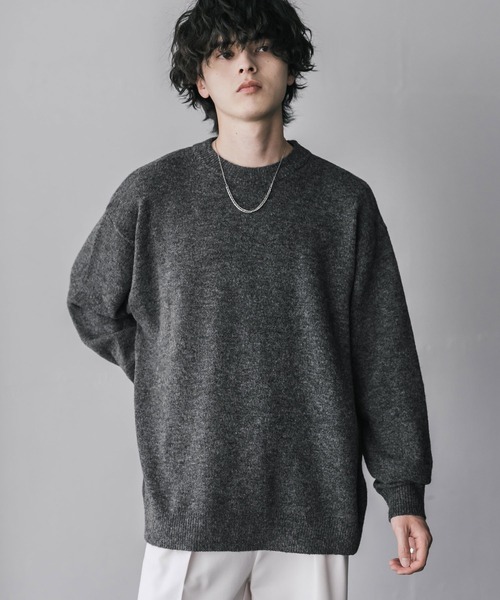 Rocky Monroe(ロッキーモンロー)の「新色追加 オーバーサイズウール混メランジプルオーバーニット 天竺編みクルーネック長袖セーター(ニット/セーター・メンズ・マスタード/グレー/ブラウン/ブラック/オフホワイト/チャコール・L/M/XL)」の15枚目の写真