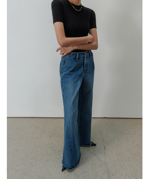 MEMUA(メムア)の「オリジナルロングワイドデッキデニムパンツ(デニムパンツ・レディース・ブルー・SMALL/LARGE/MEDIUM)」の2枚目の写真