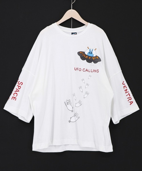 ScoLar（スカラー）の「363106：UFO離脱クマ柄Tシャツ（Tシャツ/カットソー・レディース・グレー/オフホワイト・M）」の7枚目の写真
