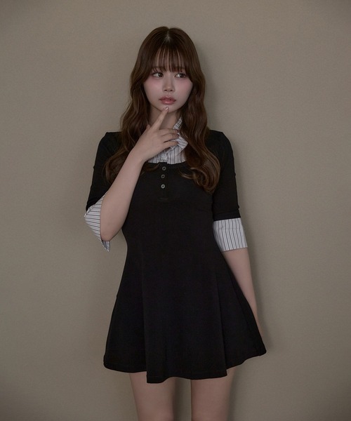 M DOLLY(エムドリー)の「Stripe selena flare dress / ストライプセレーナフレアドレス(ワンピース・レディース・ブラック/グレー・FREE)」の10枚目の写真