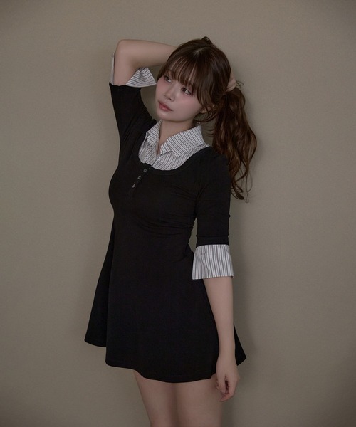 M DOLLY(エムドリー)の「Stripe selena flare dress / ストライプセレーナフレアドレス(ワンピース・レディース・ブラック/グレー・FREE)」の12枚目の写真