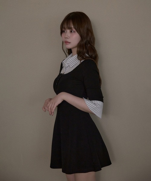 M DOLLY(エムドリー)の「Stripe selena flare dress / ストライプセレーナフレアドレス(ワンピース・レディース・ブラック/グレー・FREE)」の13枚目の写真