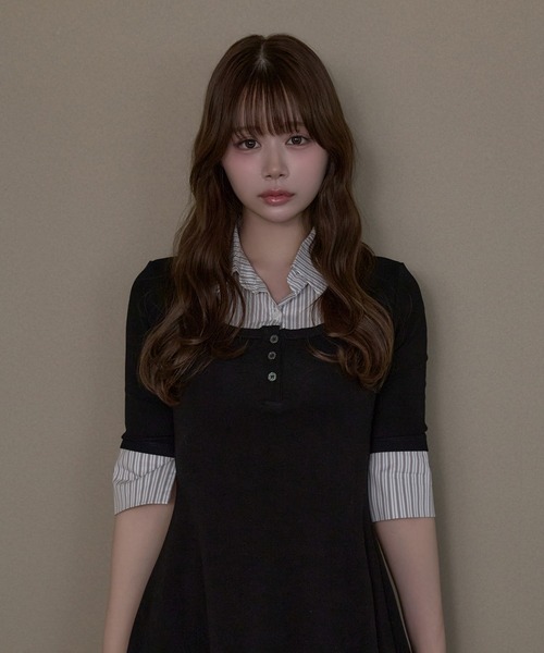 M DOLLY(エムドリー)の「Stripe selena flare dress / ストライプセレーナフレアドレス(ワンピース・レディース・ブラック/グレー・FREE)」の14枚目の写真