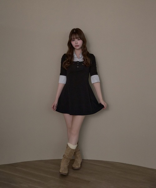 M DOLLY(エムドリー)の「Stripe selena flare dress / ストライプセレーナフレアドレス(ワンピース・レディース・ブラック/グレー・FREE)」の15枚目の写真