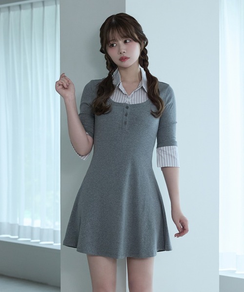 M DOLLY(エムドリー)の「Stripe selena flare dress / ストライプセレーナフレアドレス(ワンピース・レディース・ブラック/グレー・FREE)」の16枚目の写真