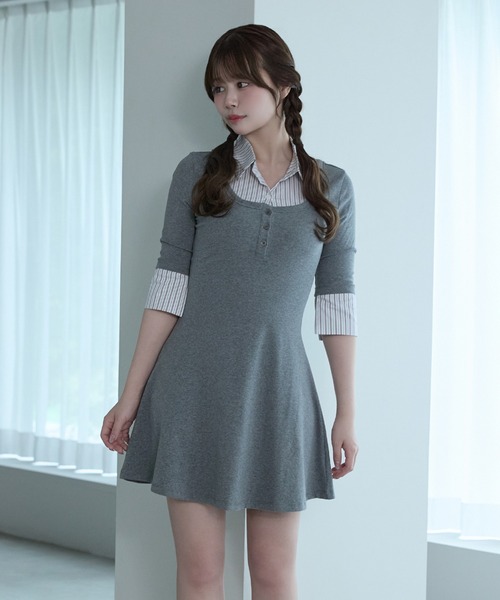 M DOLLY(エムドリー)の「Stripe selena flare dress / ストライプセレーナフレアドレス(ワンピース・レディース・ブラック/グレー・FREE)」の17枚目の写真