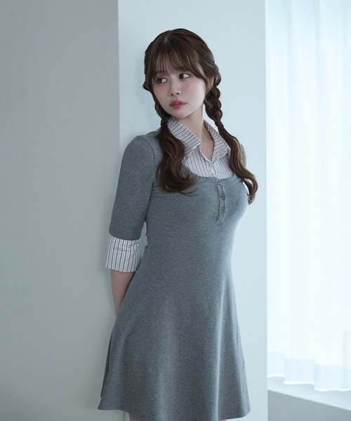 M DOLLY(エムドリー)の「Stripe selena flare dress / ストライプセレーナフレアドレス(ワンピース・レディース・ブラック/グレー・FREE)」の18枚目の写真