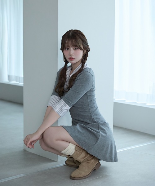 M DOLLY(エムドリー)の「Stripe selena flare dress / ストライプセレーナフレアドレス(ワンピース・レディース・ブラック/グレー・FREE)」の19枚目の写真
