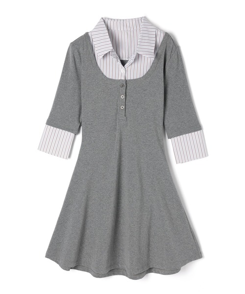 M DOLLY(エムドリー)の「Stripe selena flare dress / ストライプセレーナフレアドレス(ワンピース・レディース・ブラック/グレー・FREE)」の4枚目の写真