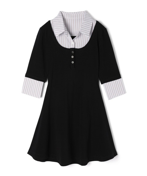 M DOLLY(エムドリー)の「Stripe selena flare dress / ストライプセレーナフレアドレス(ワンピース・レディース・ブラック/グレー・FREE)」の5枚目の写真