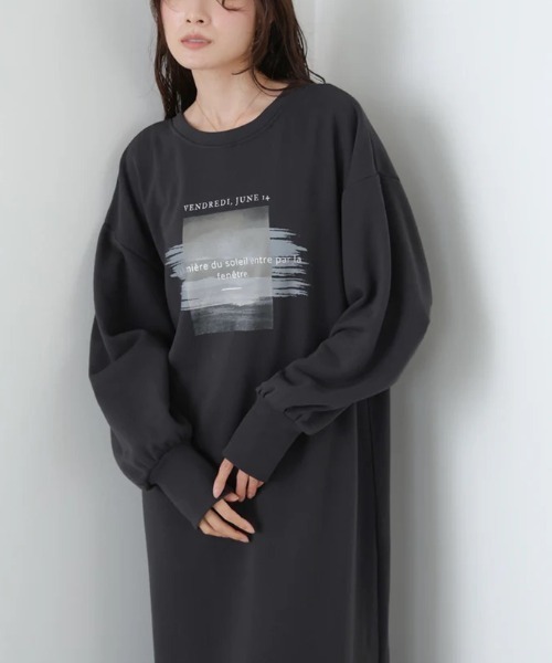 Bab(バブ)の「【選べるサイズ展開】前後2WAYホックプリントマーメイドスウェットワンピース(ワンピース・レディース・チャコールグレー/アイボリー/杢グレー・SMALL/MEDIUM)」の2枚目の写真