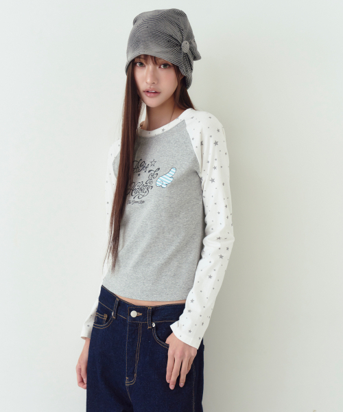 THE GREEN LAB（ザグリーンラボ）の「スター LAGRANG 配色Tシャツ [メランジグレー]（Tシャツ/カットソー・レディース・その他・FREE）」の6枚目の写真