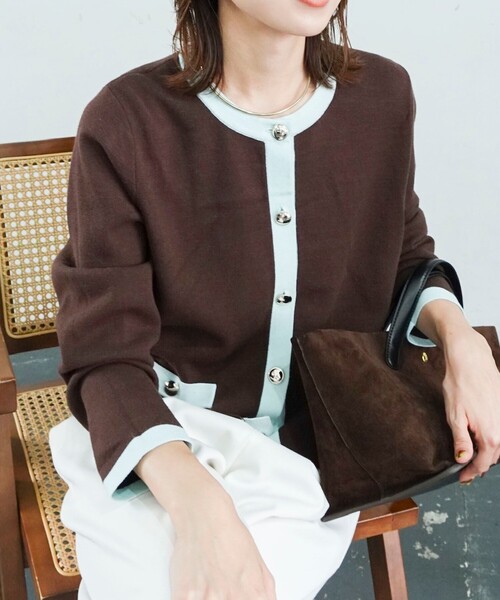NOLLEY’S（ノーリーズ）の「《調温性》ミラノリブニットジャケット（カーディガン/ボレロ・レディース・ダークネイビー/ブラック系その他/ピンク系その他/ベージュ系その他・36/38）」の3枚目の写真