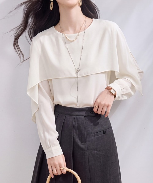 LUCPY(ラクピー)の「ケープデザイン長袖ブラウス(シャツ/ブラウス・レディース・ホワイト・X-LARGE/LARGE/MEDIUM/SMALL)」の1枚目の写真