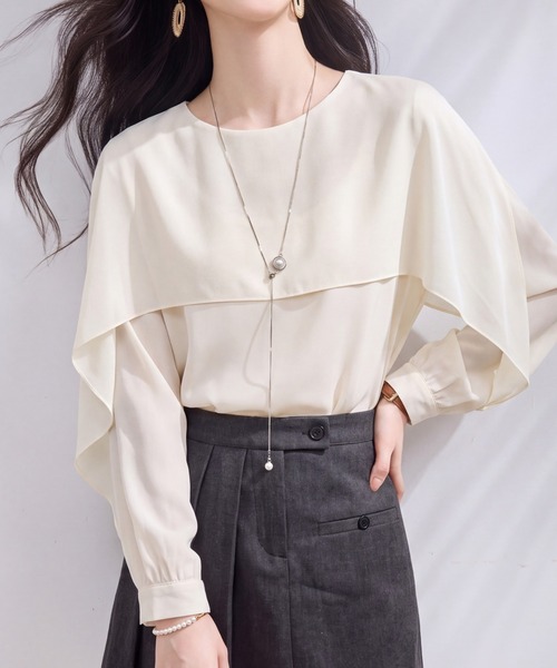 LUCPY(ラクピー)の「ケープデザイン長袖ブラウス(シャツ/ブラウス・レディース・ホワイト・X-LARGE/LARGE/MEDIUM/SMALL)」の2枚目の写真