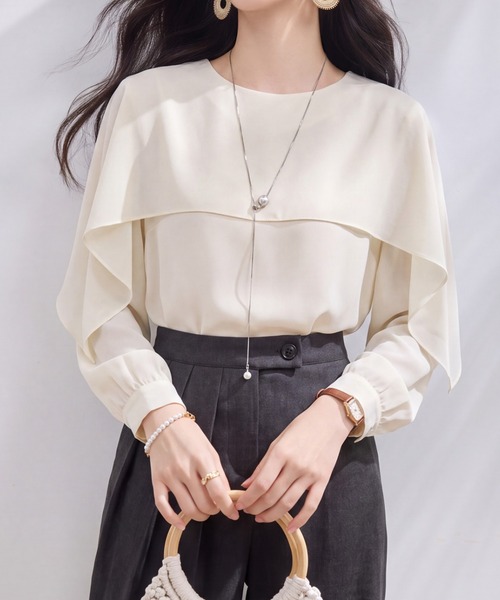LUCPY(ラクピー)の「ケープデザイン長袖ブラウス(シャツ/ブラウス・レディース・ホワイト・X-LARGE/LARGE/MEDIUM/SMALL)」の3枚目の写真