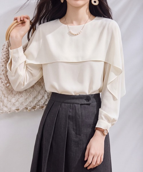 LUCPY(ラクピー)の「ケープデザイン長袖ブラウス(シャツ/ブラウス・レディース・ホワイト・X-LARGE/LARGE/MEDIUM/SMALL)」の4枚目の写真