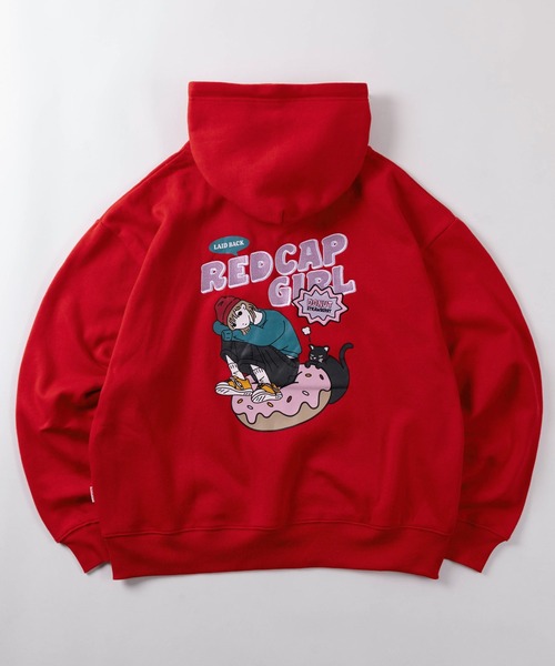 Red Cap Girl（レッドキャプガール）の「【70】【RCG/レッドキャップガール】ヘビーウェイト バックプリント パーカー/プルパーカー/フーディー/オーバーサイズ/キャラクター/バック刺繍/裏起毛/ユニセックス/レディース/メンズ（パーカー・メンズ・レッド/ブルー/グリーン/ブラック/ホワイト・M/XL/L）」の5枚目の写真