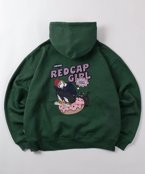 Red Cap Girl（レッドキャプガール）の「【70】【RCG/レッドキャップガール】ヘビーウェイト バックプリント パーカー/プルパーカー/フーディー/オーバーサイズ/キャラクター/バック刺繍/裏起毛/ユニセックス/レディース/メンズ（パーカー・メンズ・レッド/ブルー/グリーン/ブラック/ホワイト・M/XL/L）」の3枚目の写真
