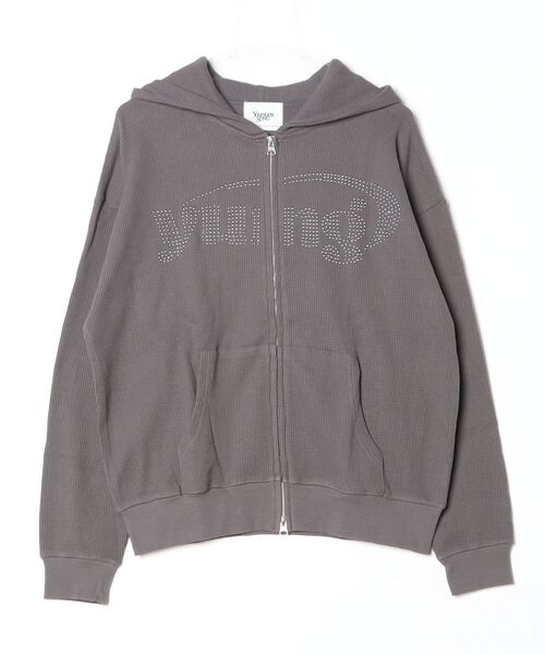 younger song（ヤンガーソング）の「yung logo studs waffle zip hoodie（スウェット・メンズ・グレー/バーガンディー/Black/ライトグレー・LARGE/MEDIUM/SMALL）」の2枚目の写真