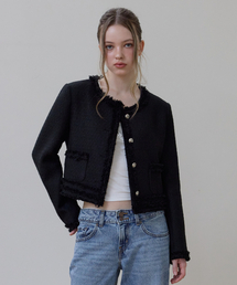 Soft Fringe Tweed Jacket [Black]