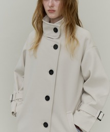 Stand Collar Sleeve Belt Long Coat / ウールライクスタンドカラーロングコート
